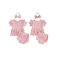 thumbnail image 2 of Cenuakty Baby Girls Shorts Set, Short Sleeve Embroidery Bow Letters T-shirt with Shorts and Hairband Summer Outfit, 2 of 9