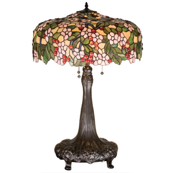 Meyda Lighting 31'H Tiffany Cherry Blossom Table Lamp, Beige Pink Red 59 - 15404