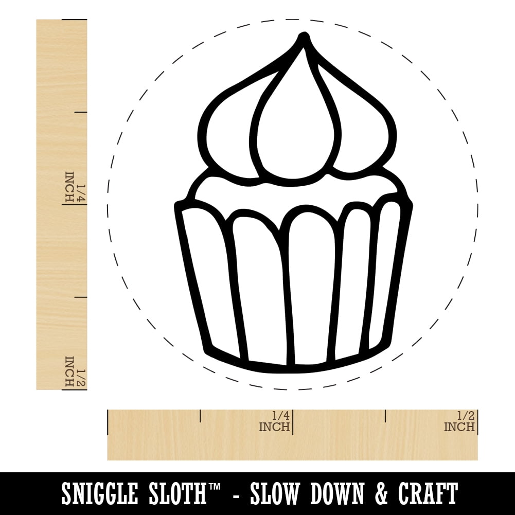 Hand Drawn Cupcake Doodle Self-Inking Rubber Stamp Ink Stamper - Brown Ink - Mini 1/2 Inch