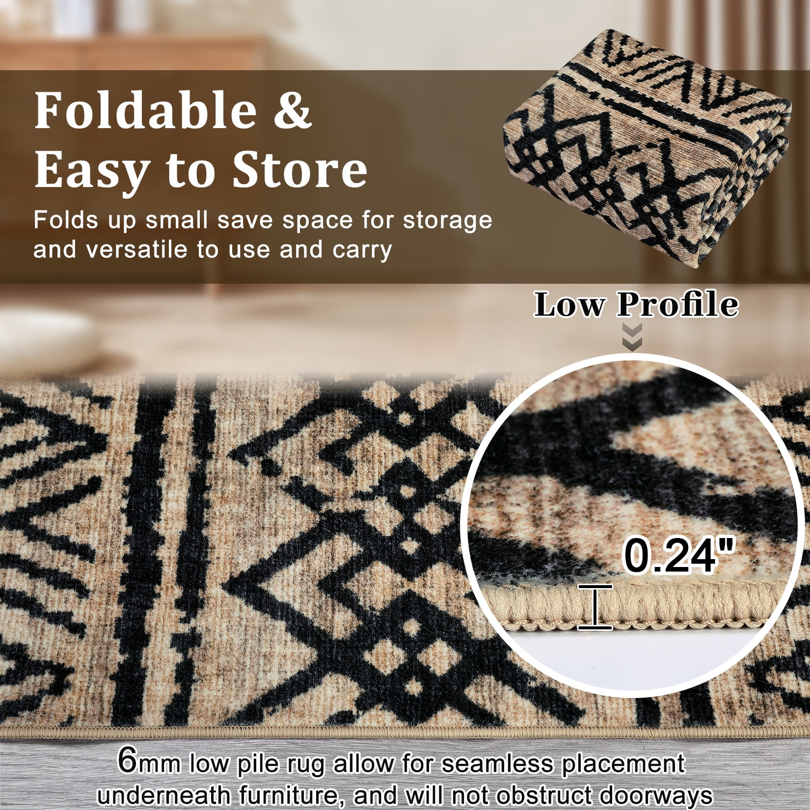 HOMERRY 8' x 10' Area Rug for Living Room Distressed Boho Indoor Carpet for Home Decor, Brown/Black