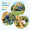 thumbnail image 6 of Robud Wooden Outdoor Swing Set, with Dual Swings, Slide, Rock Climbing Wall, Chalkboard, Telescope, and Fort – Ideal for Backyard Fun and a for Kids & Toddlers, 6 of 9
