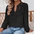 thumbnail image 6 of TKLPEHG Womens Tops Dressy Casual V Neck Hollow Lace Elegant Shirts Fashion Lightweight Long Sleeve Classic Solid Color Loose Leisure Comfy Blouses (Black,XXL), 6 of 7