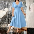 thumbnail image 2 of VBVC Women's Scalloped V Neck Lace Short Sleeve Midi Dress , Ladies' Fit and Flare Casual Dress , Elegant A Line Party Dress For Women,Sky Blue,S-5XL, 2 of 10