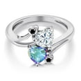 thumbnail image 3 of Gem Stone King 925 Sterling Silver White Moissanite Mercury Mist Mystic Topaz and Black Diamond Ring for Women (1.83 Cttw, Heart Shape 6MM, Gemstone Birthstone, Size 7), 3 of 6