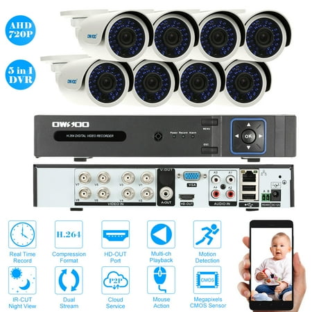 OWSOO 8CH 1080P Hybrid 5-in-1 CCTV Surveillance DVR Security System Digital Video Recorder + 8*720P Infrared Bullet Camera + 8*60ft Cable IR-CUT Plug and Play APP PC CMS Browser View Motion (Best Security App For Pc)