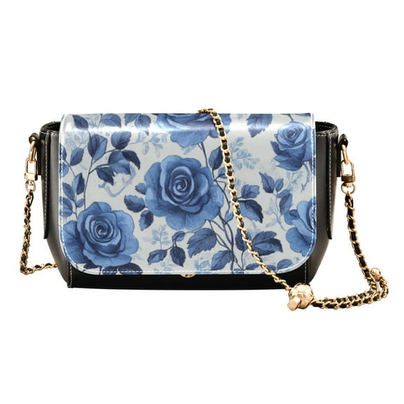 Leather Clamshell Crossbody Bag 10.4x5.5x3.7Inch Women's Crossbody Handbags Shoulder Purse Bank Card Bag Cash Bag Key Bag Pretty Blue Rose Seamless