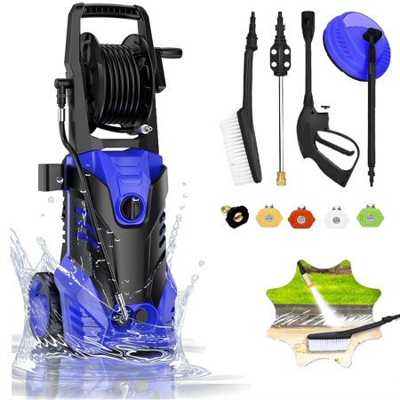 SUGIFT Electric Pressure Washer, 3000PSI 2.0 GPM Power Washer with Surface Cleaner Hose Reel, 5 Quick-Connect Nozzles, Spray Gun for Car/Patio Cleaning Blue
