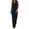 thumbnail image 2 of Mifsaly Cozy Lounge Sets for Women Linen Set Summer Vacation 2 Piece Matching Outfits V-Neck Sleeveless Tops & High Waist Wide Leg Pants M, 2 of 9