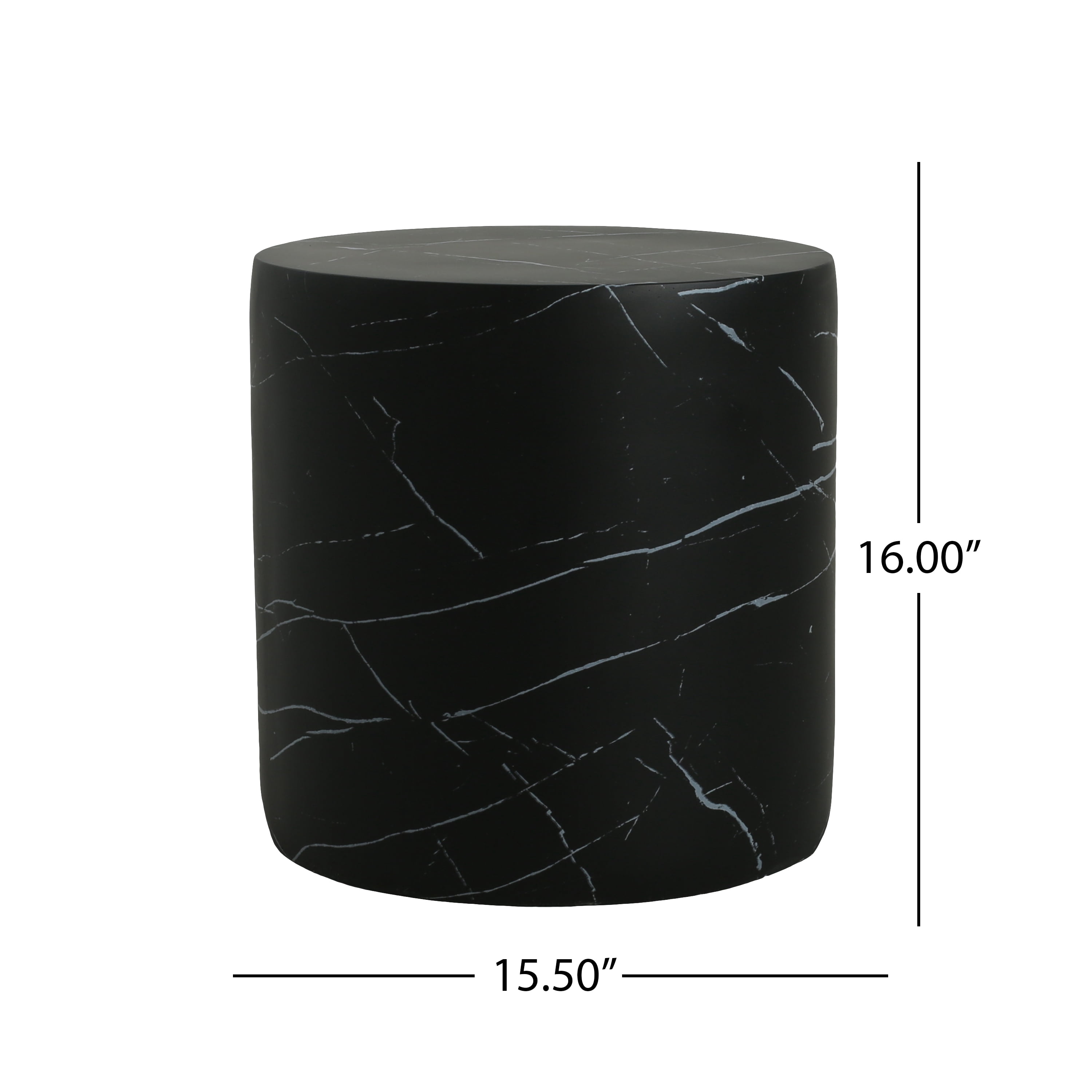 Side End Table, Outdoor Lightweight Concrete Table for Patio Balcony Garden, Black Marble