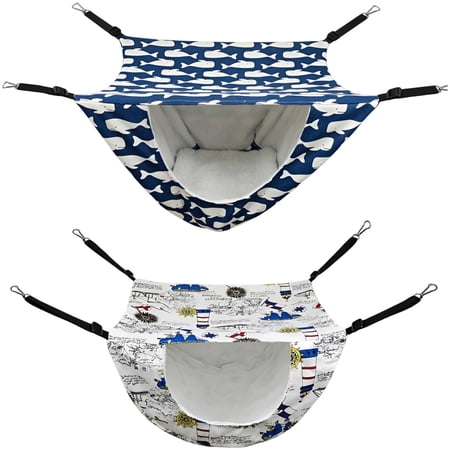 2 Pcs Cat Cage Hammock Set Linen Pet Hanging Bed for Small Animals Blue Kitten Hammock White Sailing Lighthouse Pet Nest 18.5 x 15 x 10.6 in for Cage House Chair