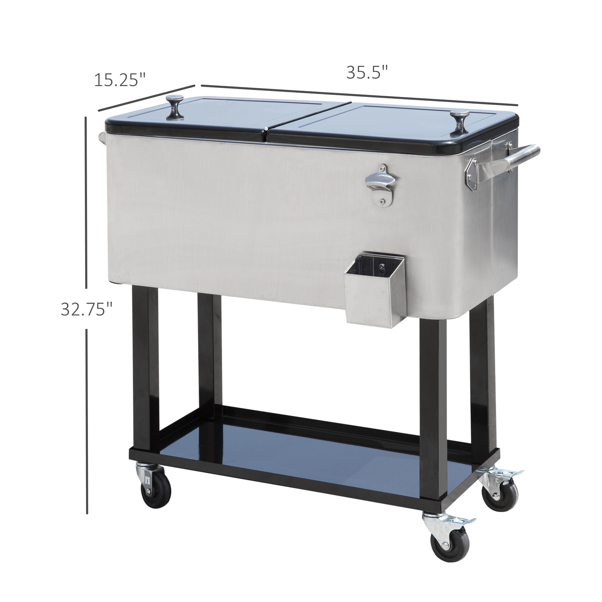 French Door Refrigerators For Kitchen, 80 QT Rolling Cooling Bins Ice Chest on Wheels Outdoor Stand Up Drink Cooler Cart for Party, Silver, Silver Kitchen Refrigerators