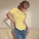 thumbnail image 3 of Balery Yellow Gingham Body de cuello redondo de manga corta para mujer Tops de manga corta Tops básicos-Small, 3 of 7