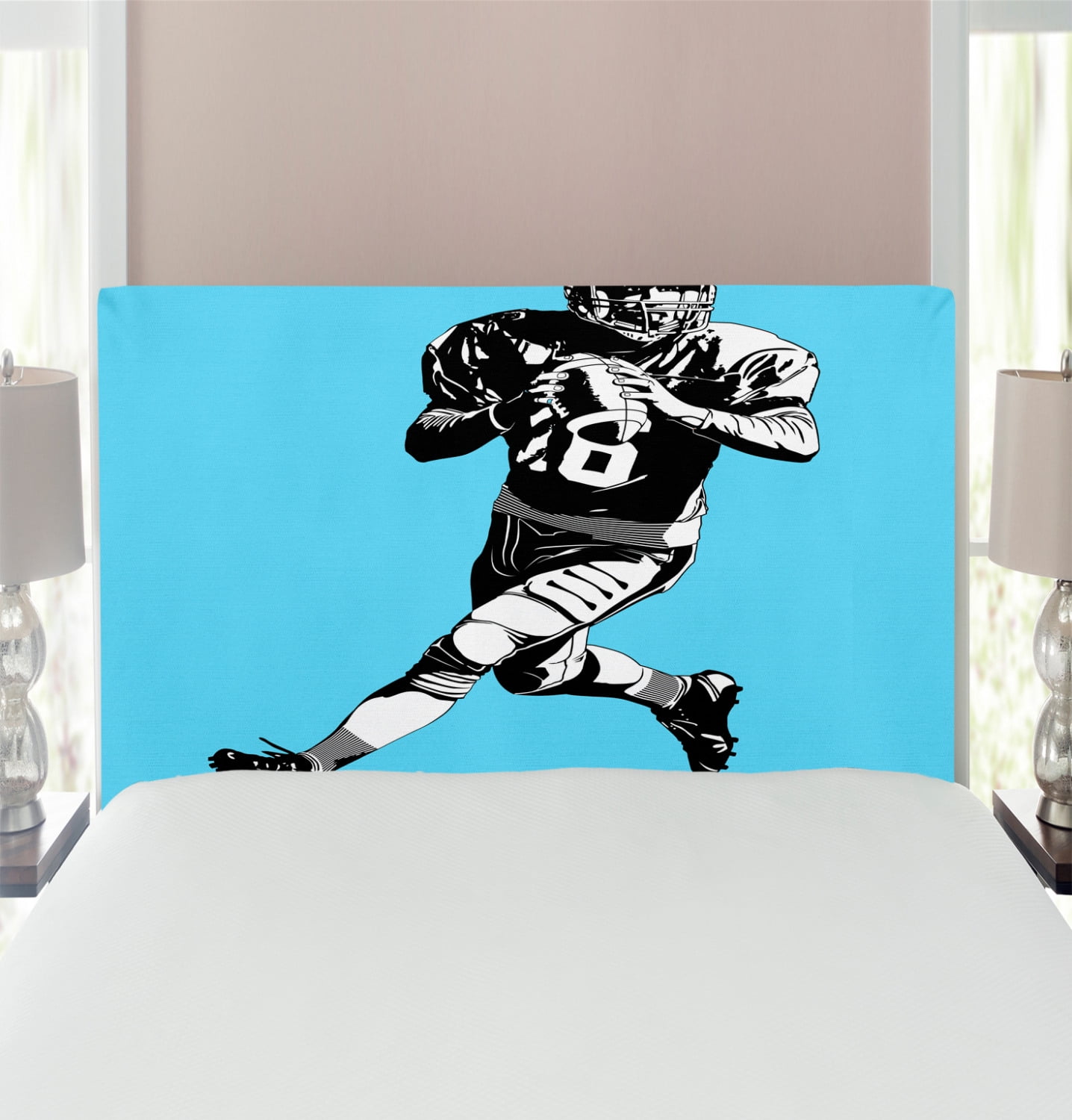 Sports Headboard, American Football League Game Rugby Player Run Original Retro Illustration