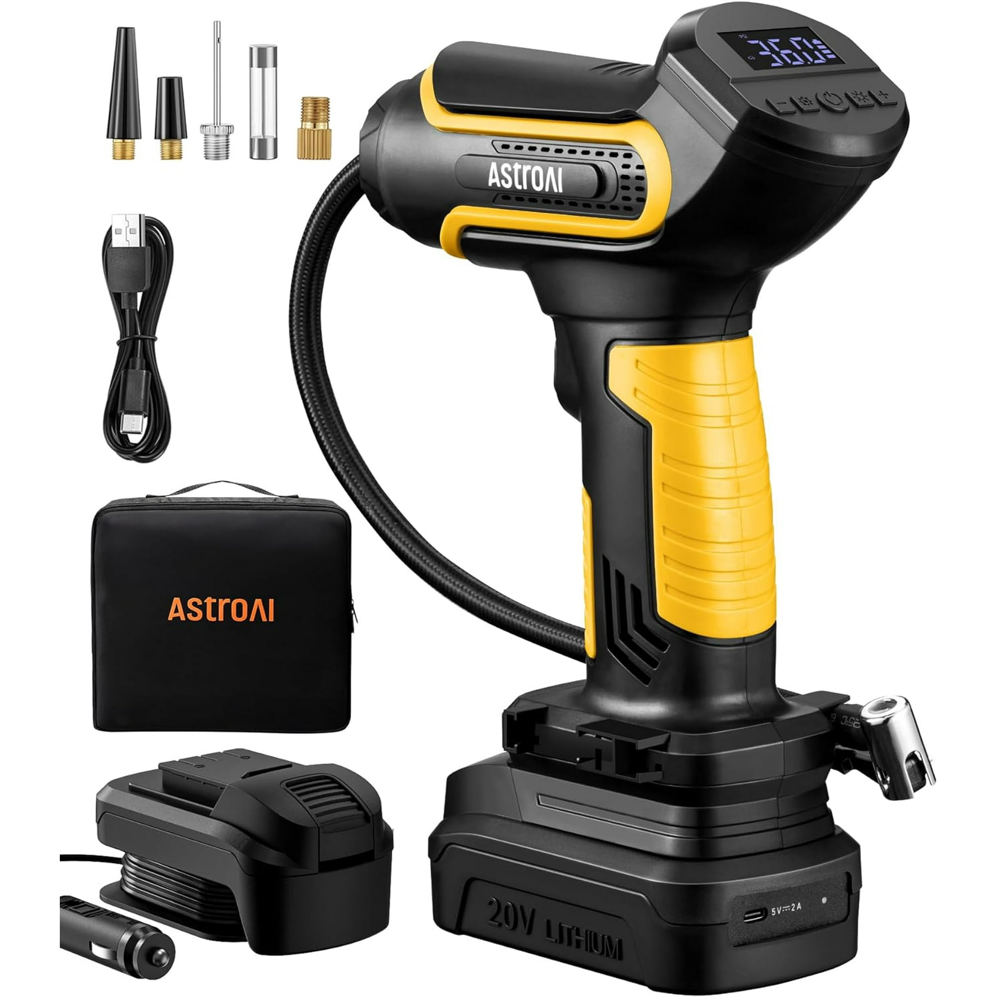 ASTROAI Car Auto Tire Inflator Handheld 150 Psi Cordless Air Pump Portable Air Compressor With Battery In Yellow