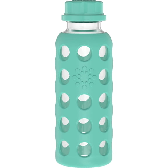 Lifefactory 9-Ounce Glass Water Bottle with Flat Cap and Silicone Sleeve Kale