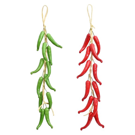 HUIANER 2Pcs Artificial Hanging Pepper Strings, Foam Simulation Red & Green Chili Garland Ornament for Home Kitchen, Farm Party & Wall Decor