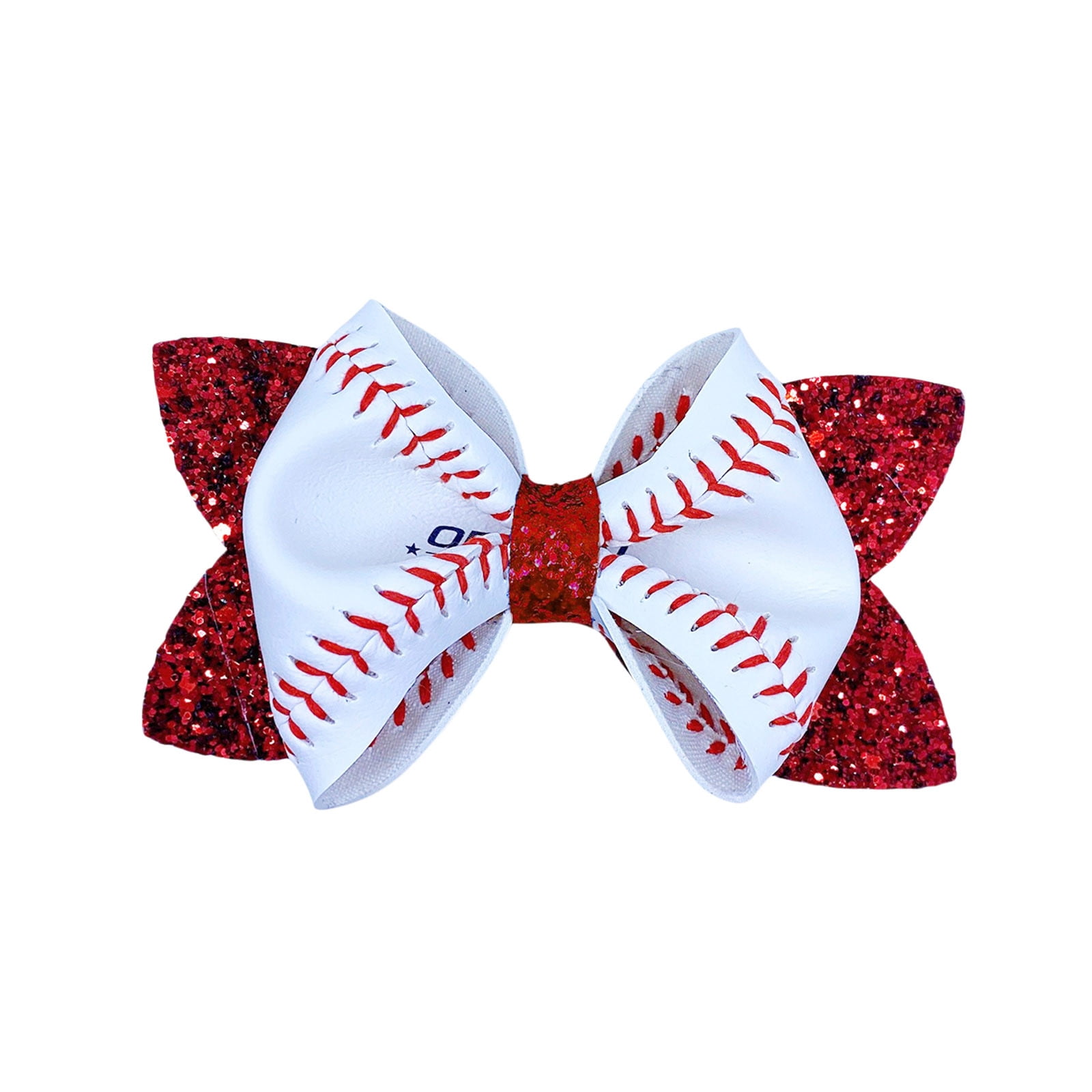 Pompotops Baseball Hair Bow Clip Big Glitter Leather Softball Hairbow