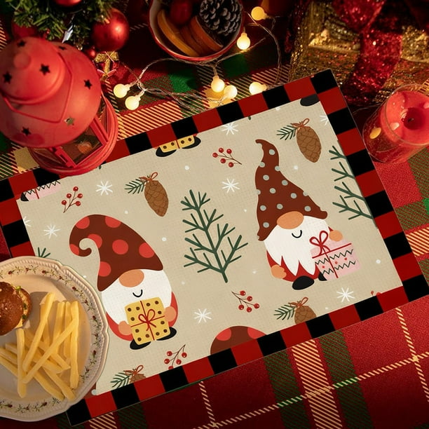 Manteles Individuales Navideños con Estampado de Alce Rojo, de Algodón y Lino, 30 X 45 Cm, Impermeables, Reversibles, para Decoración Navideña | Manteles Aislantes y Lavables para Fiestas Navideñas.