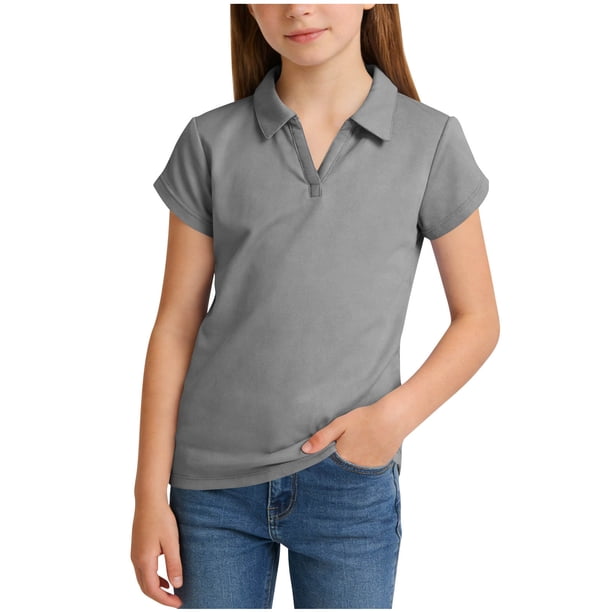 Top de Manga Corta para Niños Rayas Botón Arriba Camiseta Casual Suéter Algodón Mezcla Blusa Medio a Grande Verano