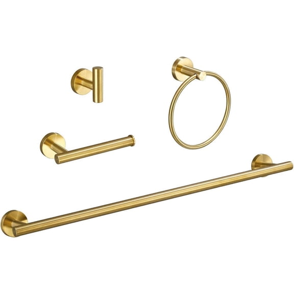 Brushed Gold Bathroom Hardware Set, Includes 18-Inch Bath Towel Bar, Durable SUS304 Stainless Steel, 4-Piece Gold Bathroom Accessories Set
