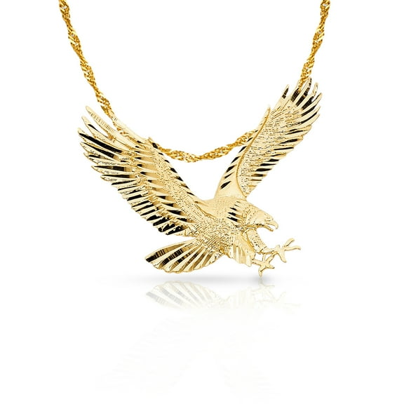 14K Yellow Gold Eagle Charm Pendant with 1.5mm Singapore Chain Necklace