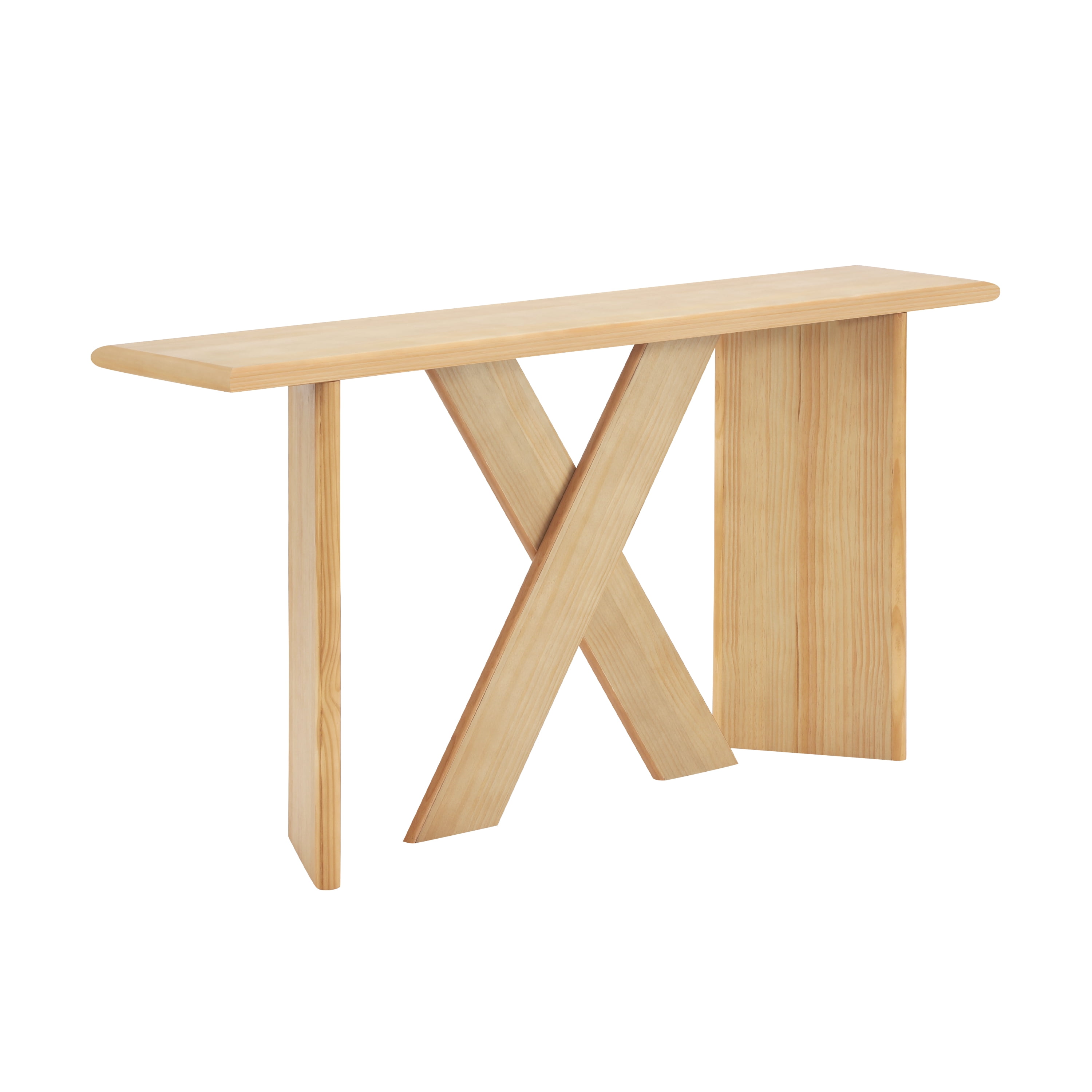 Mintazer 60.2" Modern Minimalist Console Table, Entryway Table with X-Cross Legs & Rounded Tabletop, Anti-Tip Design Sofa Table for Living Room Hallway Foyer, Natural