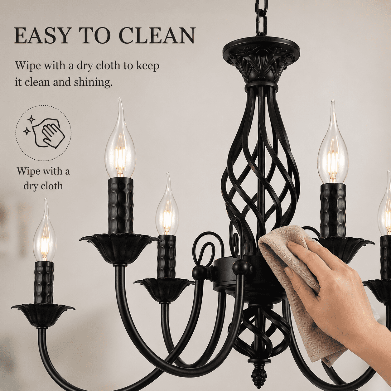 Garwarm 22.8 in. 6-Light Vintage French Country Chandelier, Farmhouse Candle Pendant Light Fixture for Kitchen Island Dining Room Living Room