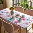 thumbnail image 3 of Blue Pink Flowers Table Cloths for 3 Foot Rectangle Tables, Spring Garden Floral Watercolor Patio Waterproof Elastic Fitted Tablecloths, Washable Rectangular Table Cover for Camping, 3 of 8