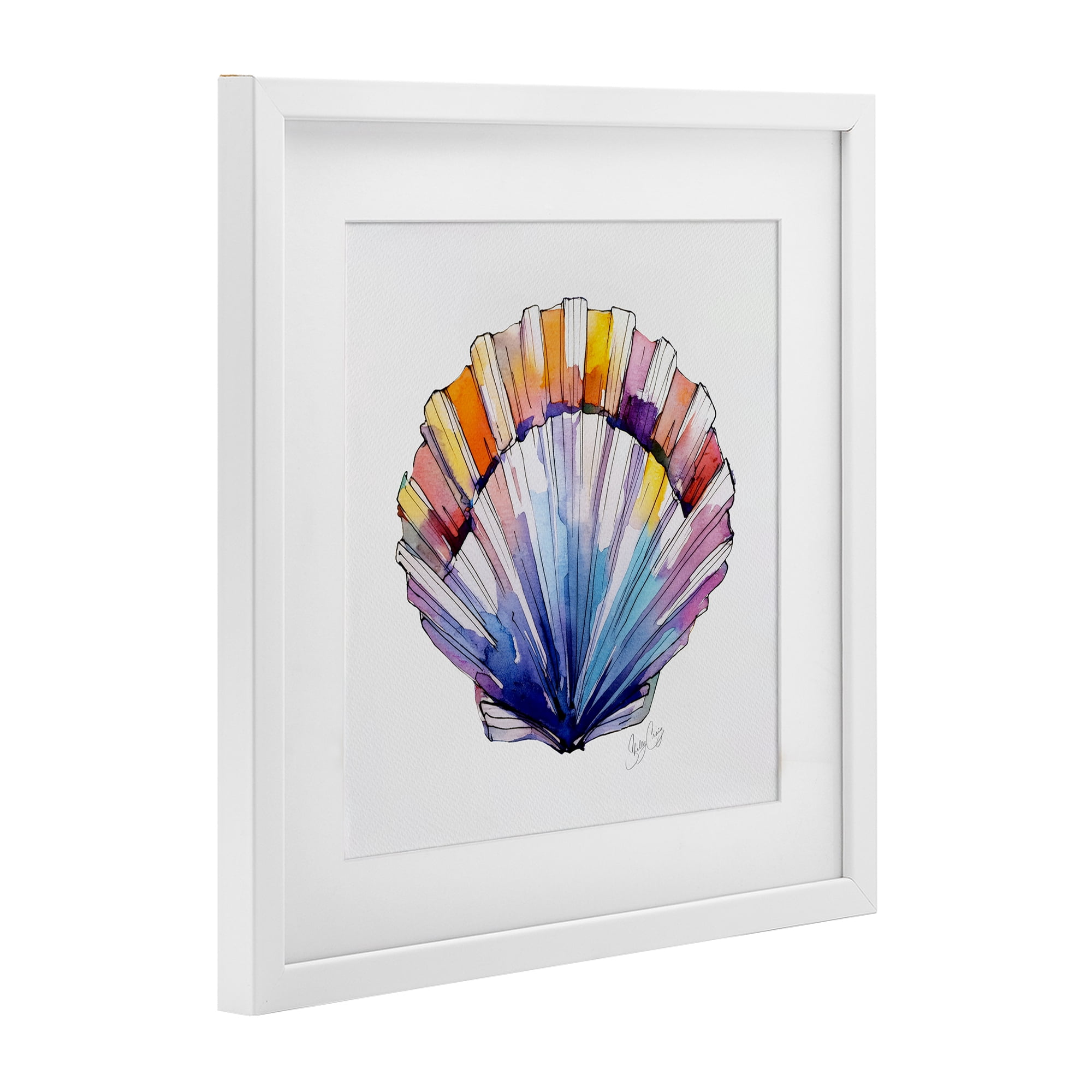 Stupell Industries Coastal Scallop Watercolor White Framed Print Under Glass, design by Shelly Craig