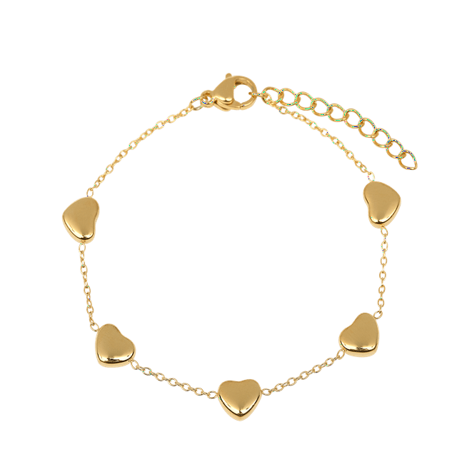 Pulseras Mujer con Dijes de Corazón LuckyLy, Brazalete de Acero Inoxidable con Baño Oro Rosa 18k, Oro 18k o Color Plata, Modelo Betsy Oro Rosa dorado Unitalla