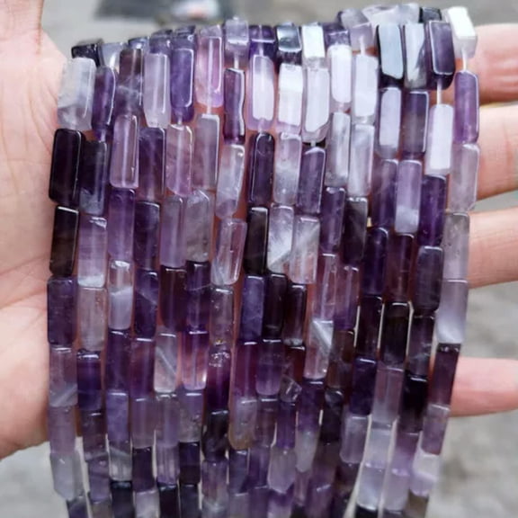 HOOUN 10 Strand 4x13mm Natural Amethyst Stone Tube Cuboid Loose Beads Jewelry 15"