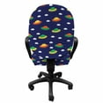 thumbnail image 3 of Cartoon Office Chair Slipcover, Unknown Flying Object Ufo in Sky with Clouds Playful Pattern, Protective Stretch Decorative Fabric Cover, Standard Size, Indigo and Multicolor, by Ambesonne, 3 of 5