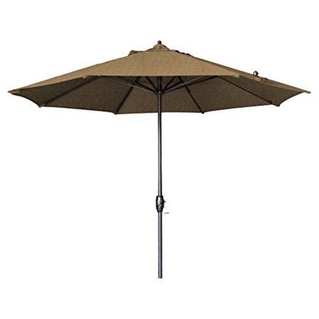 California Umbrella 9 ft. Round Bronze Pole Aluminum Frame Umbrella  Olefin Champagne Fabric