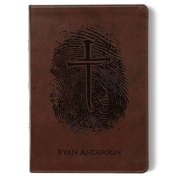 Personalized ESV Bible, Custom Engraved Fingerprint & Cross Bible with Name, ESV Wide Margin Bible, Gift for Baptism, Wedding, Confirmation