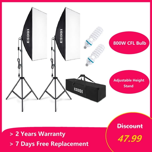 ESDDI Softbox PS025 Photography Lighting Kit 800W Photo Studio Equipment 2 x 50 x 70 cm Reflectors 2 x E27 Socket 5500K Bulbs for Portraits Fashion and Product Shooting - Walmart.com