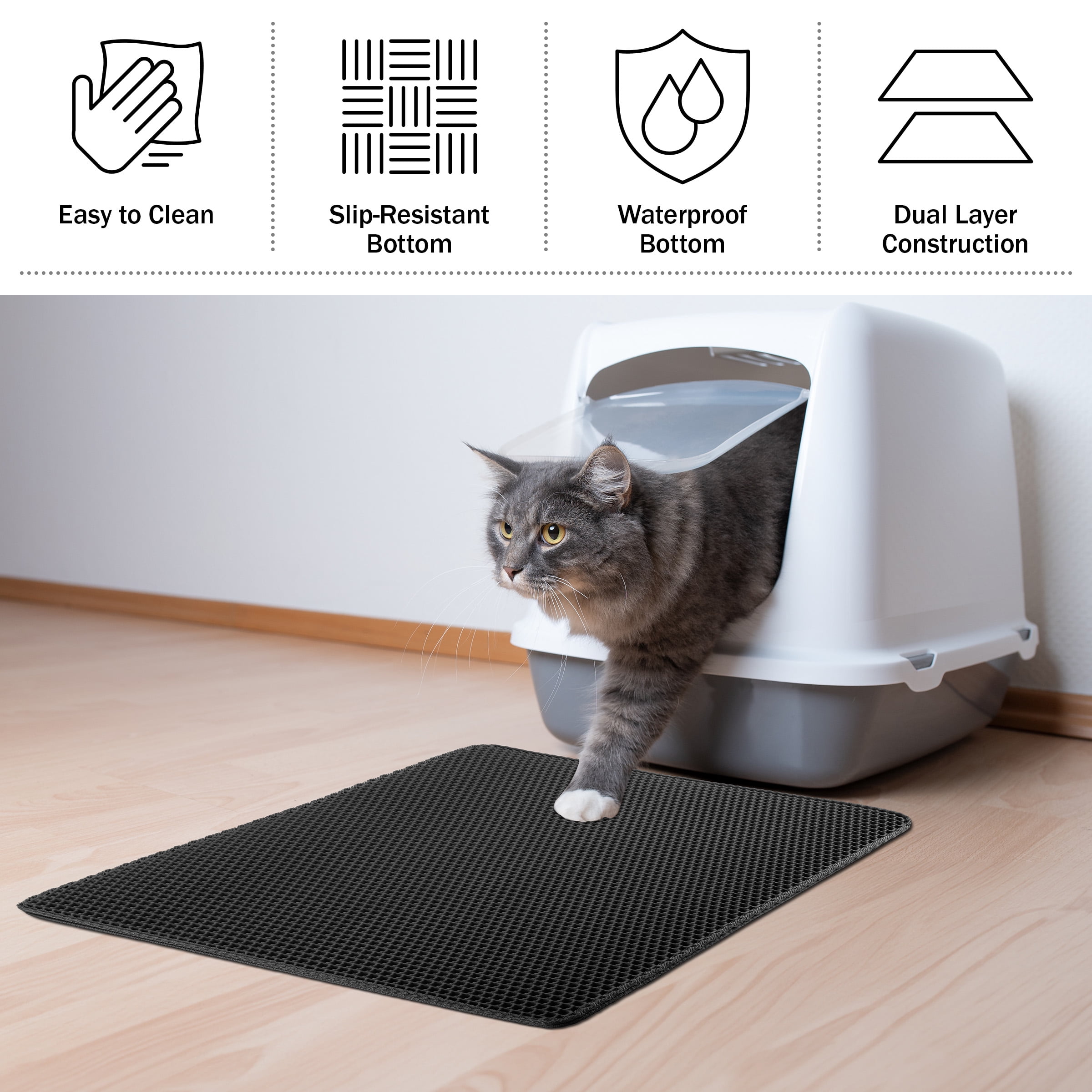PETMAKER 30x24-Inch Double-Layer Waterproof Cat Litter Mat (Black)