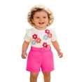 thumbnail image 2 of Toddler Outfits for Girls 2 Piece Floral Print Crew Neck Ruffles Short Sleeve T Shirt And Shorts Daily Wear Baby Girls' Clothing Sets Hot Pink 12 Months-18 Months, 2 of 6