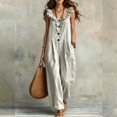 thumbnail image 2 of SONXAHE Womens Ruffle Jumpsuit Button Front Closure Baggy Wide Leg Casual Bottoms, 2 of 5
