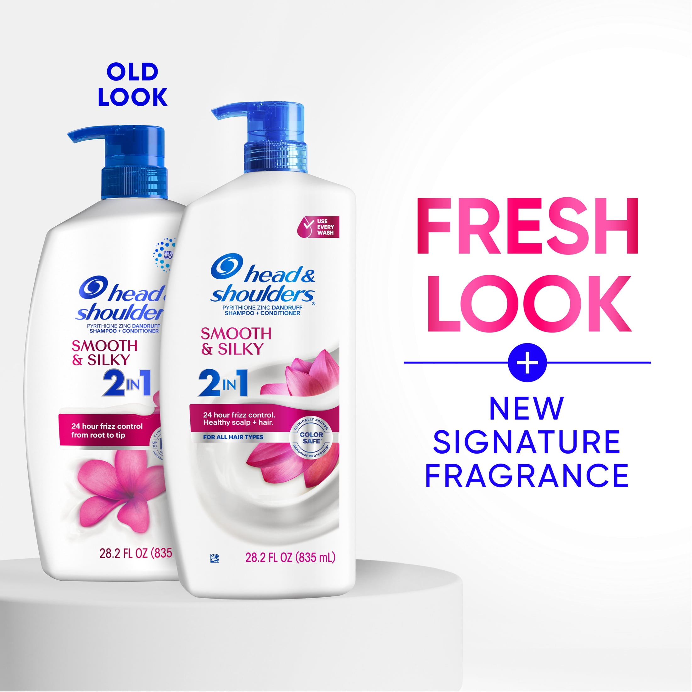 Head and Shoulders Smooth and Silky 2 in 1 Dandruff Shampoo and Conditioner, Frizz Control, Fresh Floral Scent, Color Safe, 28.2 fl oz