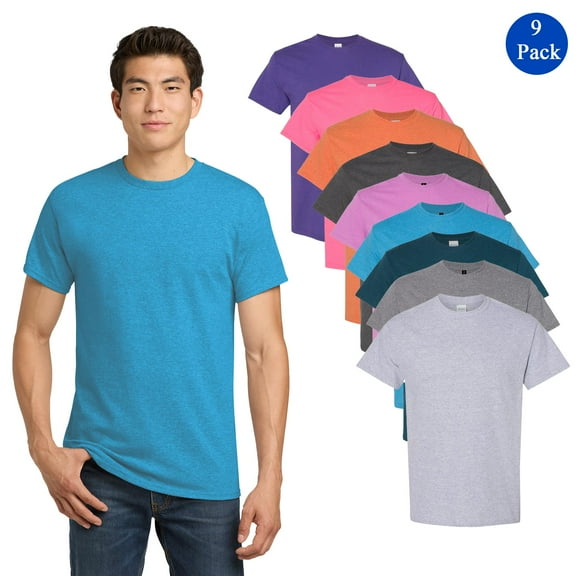 Gildan Heavy Cotton T-Shirt, Bulk Shirts Men, 50/50 Cotton/polyester, Mix Color, Pack 9, S
