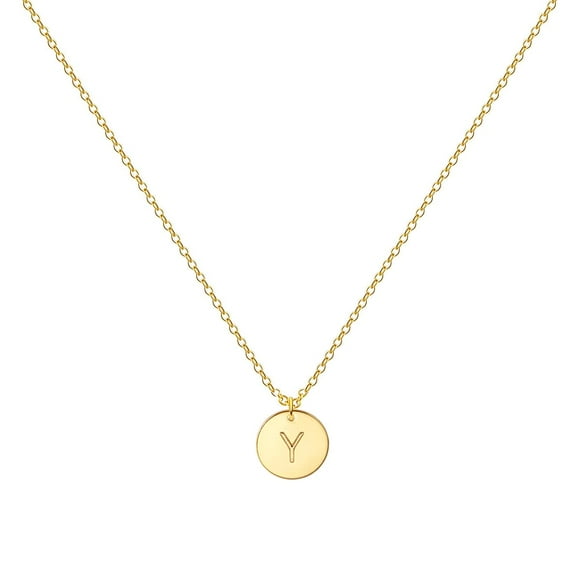 MOMOL Gold Initial Necklace, 18K Gold Plated Stainless Steel Coin Pendant Engraved Heart Letter Y Necklace Delicate Disc Pendant Personalized Name Necklace for Women