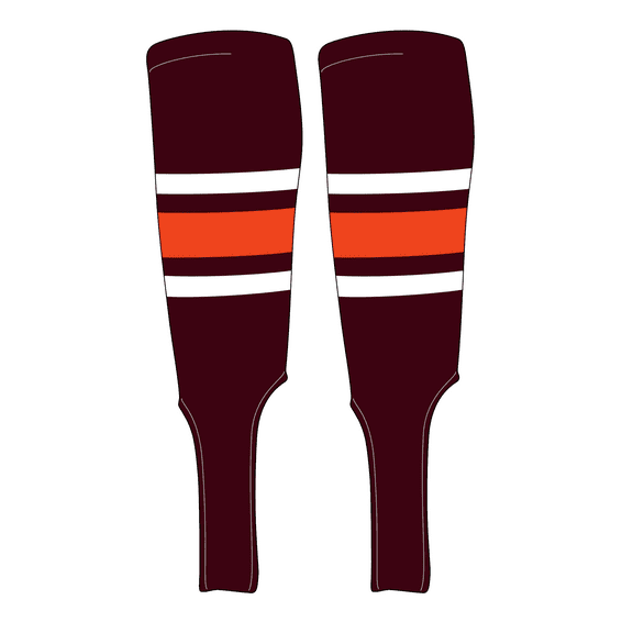 MK Socks Traditional Baseball Stirrups Pattern B-7 Maroon, White, Orange