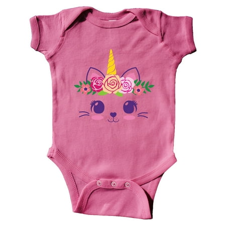 

Inktastic Cute Unicorn Cat Face with Flowers Gift Baby Girl Bodysuit