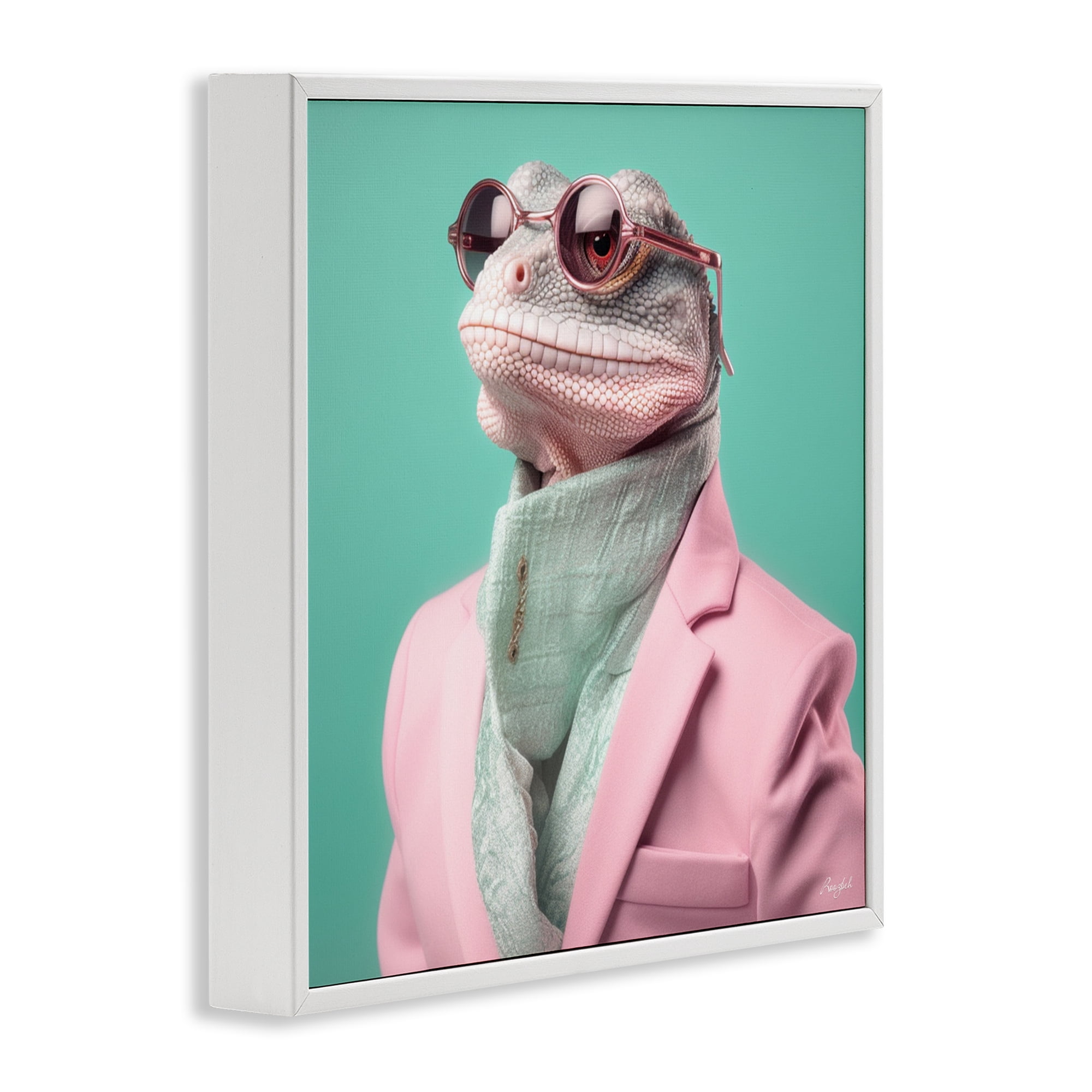Stupell Industries Hipster Iguana Portrait White Framed Giclee Art, design by Roozbeh