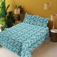 thumbnail image 2 of Ambesonne Floral Fitted & Flat Sheet with Sham 3 Pcs Set, Nature Aquatic Blossoms Art, Twin XL, Indigo and Turquoise, 2 of 5