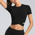thumbnail image 2 of Shirts for Women Tummy Cross Short Sleeve Sport Yoga Basic Tops Black XL, 2 of 9