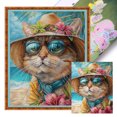 thumbnail image 1 of Hilo Algodón Ecológico Bordado Punto Cruz Con Gato Playa 11CT 45x55cm, 1 of 9