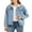 Blue, variant on Women's Detachable Hoodie Denim Jacket Ripped Distressed Oversized Jean Coat W Pockets, Indigo, Small