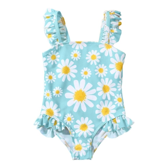WOYY Baby Girls Sunflower Print Ruffle One-Piece Swimsuit UPF 50 Bathing Suit, Sizes 18-24 Months