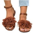 thumbnail image 4 of LOVZFMLL Flat Sandals for Women Flower Open Toe Ankle Strap Summer Flat Shoes for Casual Outdoor Beach Vacation Walking Flats Brown 8.5, 4 of 9